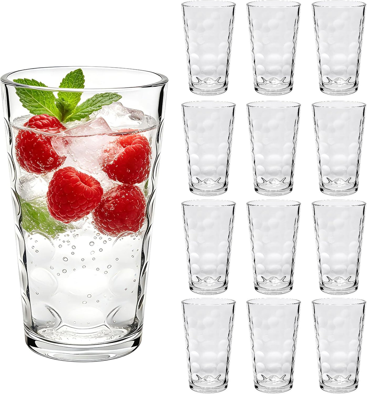 Mapoxy 16 Oz Vintage Hobnail Highball Glass Cups, 12 Pack