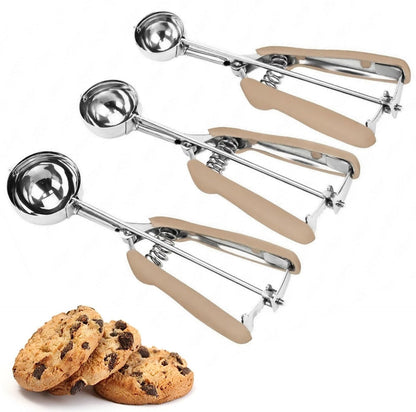 Cookie Scoop Set, 3Pcs Ice Cream Scoop, Cookie Scoops for Baking Set of 3, 18/8 Stainless Steel Cookie Scooper for Baking, Ice Cream Scooper with Trigger Release, Cookie Dough Scoop with Non-slip Grip