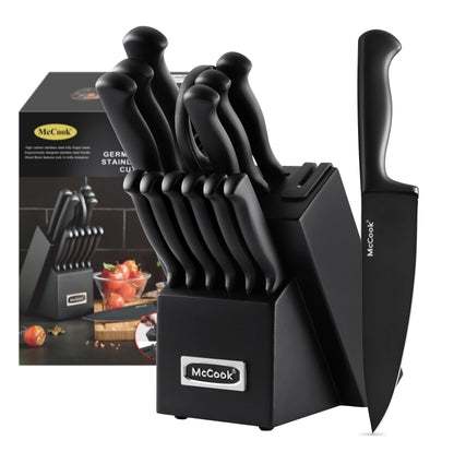 McCook Kitchen Knife Set 15PC Knife Block Set w Built-in Sharpener
