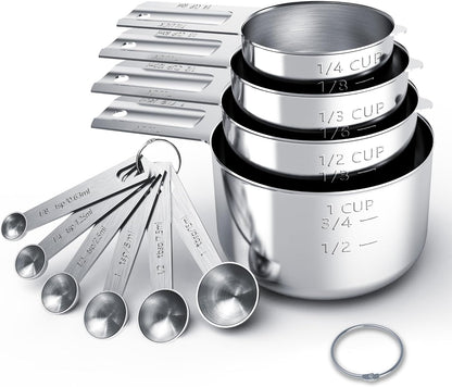 TILUCK Stainless Steel Measuring Cups & Spoons Set, Cups and Spoons