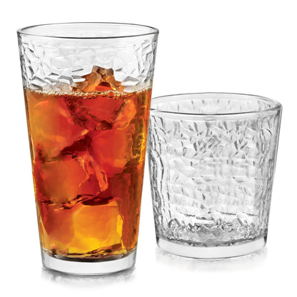 Libbey Polaris Tumbler & Rocks Drinking Glasses Set of 16, Clear Glass Cups