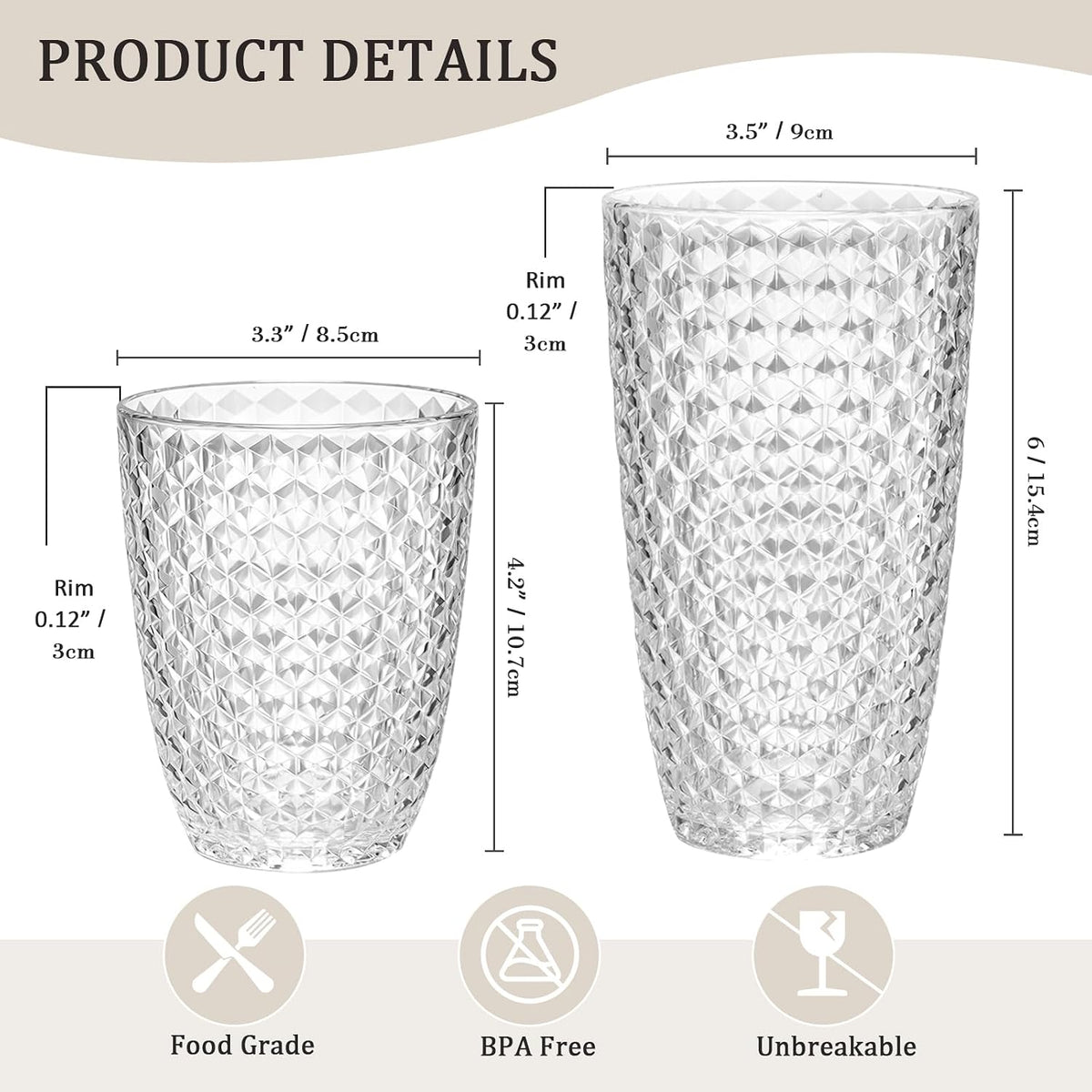 BELLAFORTE Shatterproof Plastic Tumbler Set – Laguna Beach 19oz Tall & 12oz Short Drinking Glasses – Unbreakable Stackable Drinkware for Indoor Outdoor, Dishwasher Safe, BPA Free (Clear, 12)