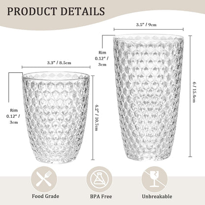 BELLAFORTE Shatterproof Plastic Tumbler Set – Laguna Beach 19oz Tall & 12oz Short Drinking Glasses – Unbreakable Stackable Drinkware for Indoor Outdoor, Dishwasher Safe, BPA Free (Clear, 12)