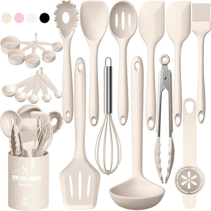 Umite Chef 22-Piece Silicone Cooking Utensils Set, Heat Resistant & Dishwasher Safe Kitchen Tools, Non-Scratch Spatula Set for Nonstick Cookware (Pink)