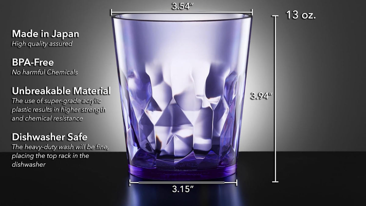 SCANDINOVIA - 13oz Unbreakable Premium Drinking Glasses Set of 6 - Made in Japan - Super Grade Acrylic Plastic - Perfect for Gifts - Dishwasher Safe - Cups Reusable Drinkware Tumblers Kids