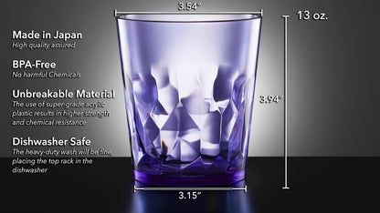 SCANDINOVIA - 13oz Unbreakable Premium Drinking Glasses Set of 6 - Made in Japan - Super Grade Acrylic Plastic - Perfect for Gifts - Dishwasher Safe - Cups Reusable Drinkware Tumblers Kids