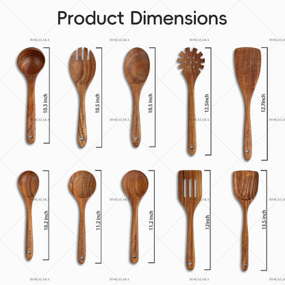 Wooden Spoons for Cooking,10 Pcs Natural Teak Wooden Kitchen Utensils Set Wooden Utensils for Cooking Wooden Cooking Utensils Wooden Spatulas for Cooking (10)