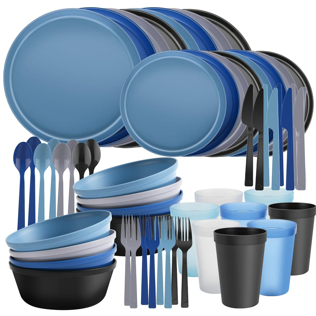Plates and Bowls Sets, Plastic Kitchen Dinnerware Sets, Serves 8