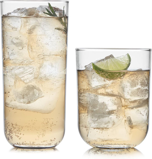 Libbey Polaris Axis Tumbler & Rocks Drinking Glasses Set of 16, Glass Cups