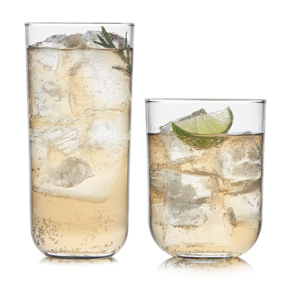 Libbey Polaris Tumbler & Rocks Drinking Glasses Set of 16, Clear Glass Cups