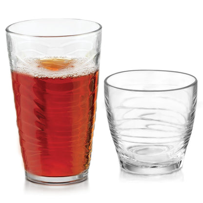 Libbey Polaris Axis Tumbler & Rocks Drinking Glasses Set of 16, Glass Cups