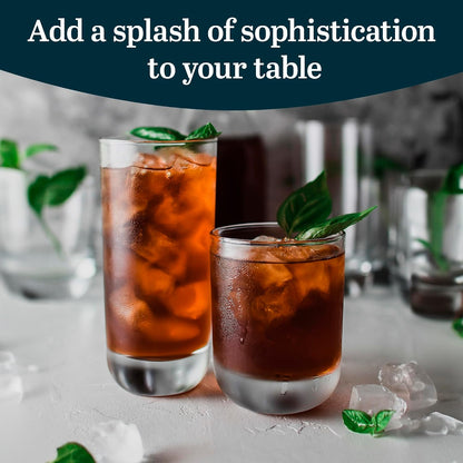 Libbey Polaris Tumbler & Rocks Drinking Glasses Set of 16, Clear Glass Cups