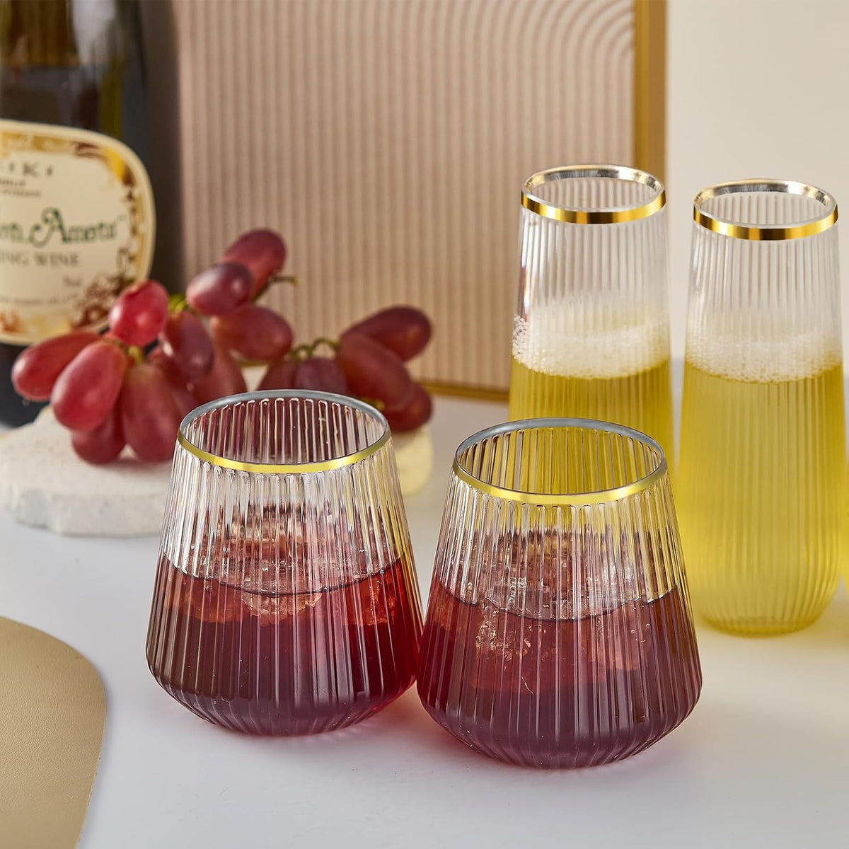 56 Pack Plastic Wine Glasses Champagne Flutes, 32 Pcs 9 OZ & 24 Pcs 14 OZ