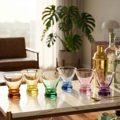 ColoVie Stemless Martini Glasses Set of 6, Colored Cocktail Cups, Home Bar