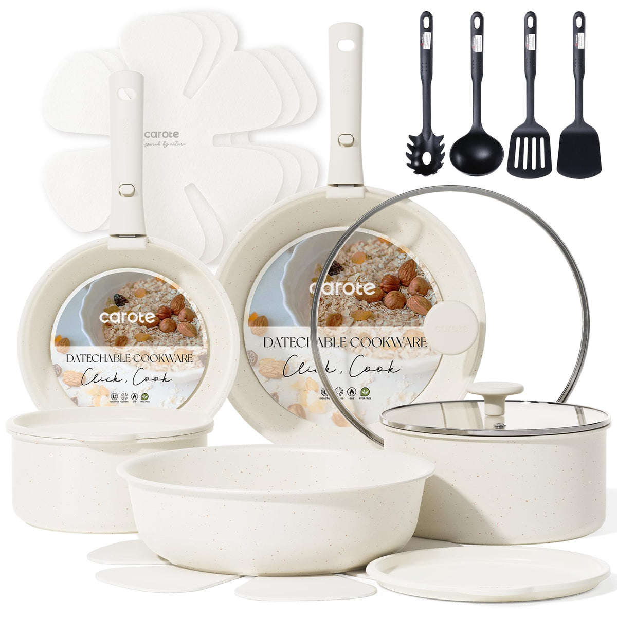 CAROTE 21pcs Pots and Pans Set, Nonstick Cookware Sets, with Egg Pan