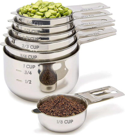 Simply Gourmet Measuring Cups & Spoons Set of 12, 18/08 Stainless Steel Kitchen Gadgets, Stackable Design with Long Handle Spoons, Fits in Spice Jars, Cooking & Baking Set for Dry & Liquid