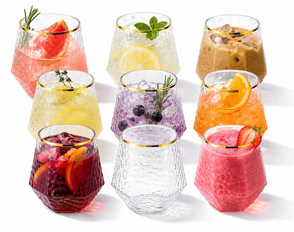 40 Pack Disposable Plastic Wine Glasses 12 oz Diamond Stemless Clear Cups