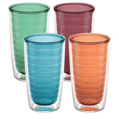 Tervis Clear & Colorful Tabletop Made in USA Double Walled Insulated Tumbler Travel Cup Keeps Drinks Cold & Hot, 16oz - 4pk, Clear