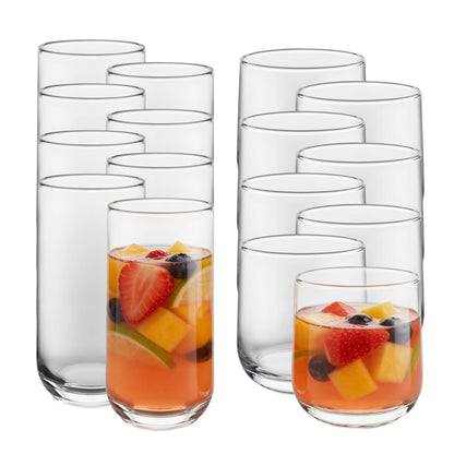 Libbey Polaris Axis Tumbler & Rocks Drinking Glasses Set of 16, Glass Cups