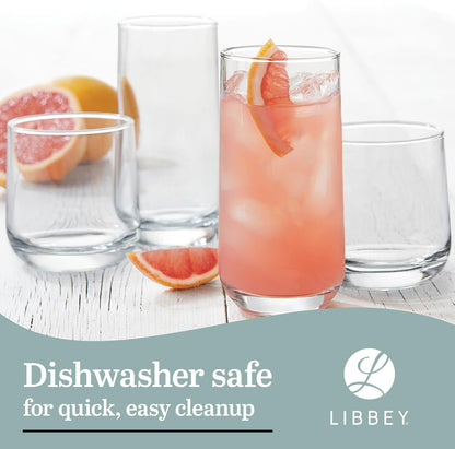 Libbey Ascent Tumbler & Rocks Drinking Glasses Set of 16, Clear Glass Cups