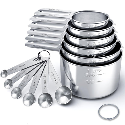 TILUCK Stainless Steel Measuring Cups & Spoons Set, Cups and Spoons