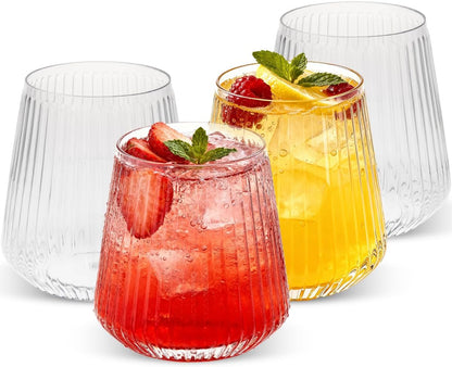 Goodluck 36 Pack 12oz Stemless Plastic Wine Glasses – Clear Ribbed Cups