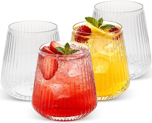 Goodluck 36 Pack 12oz Stemless Plastic Wine Glasses – Clear Ribbed Cups
