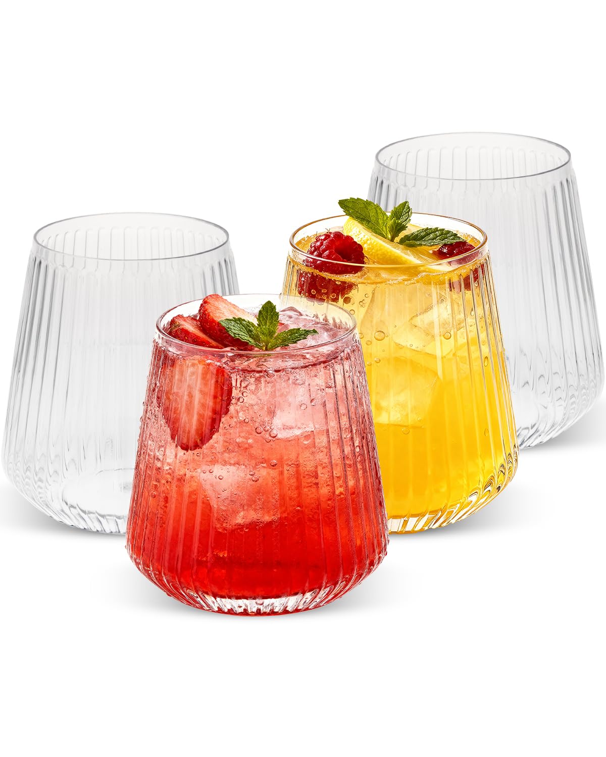 Goodluck 36 Pack 12oz Stemless Plastic Wine Glasses – Clear Ribbed Cups