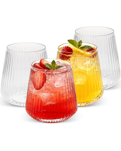 Goodluck 36 Pack 12oz Stemless Plastic Wine Glasses – Clear Ribbed Cups