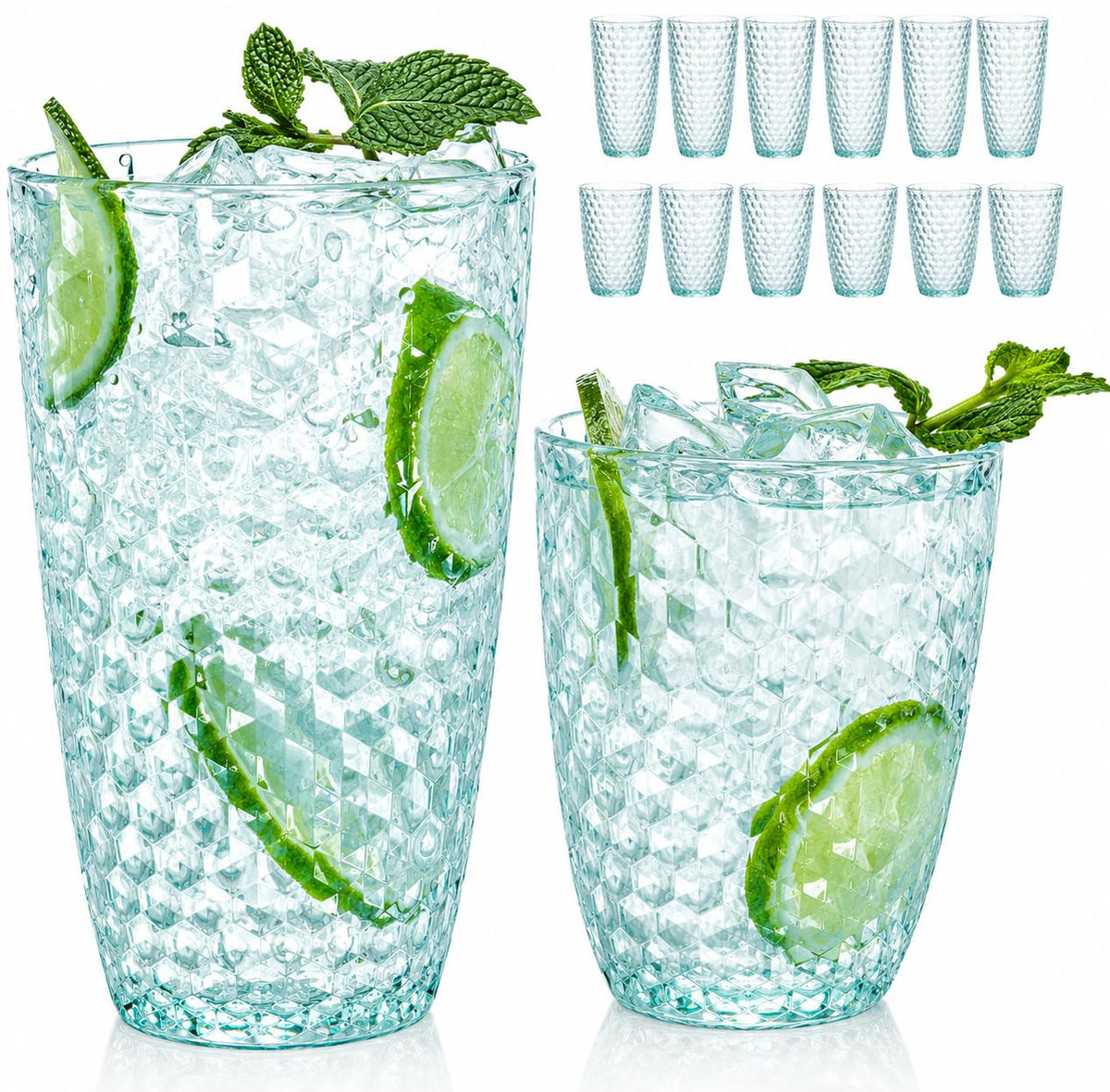 BELLAFORTE Shatterproof Plastic Tumbler Set – Laguna Beach 19oz Tall & 12oz Short Drinking Glasses – Unbreakable Stackable Drinkware for Indoor Outdoor, Dishwasher Safe, BPA Free (Clear, 12)