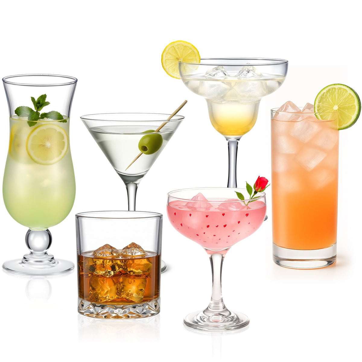LemonRoad 6 Set Cocktail Glasses Mixed Drinkware,6-piece Variety Set