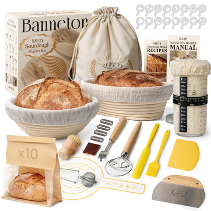 BAVIFY Sourdough Starter Kit, Banneton Bread Proofing Baskets Set
