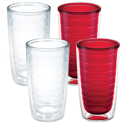 Tervis Clear & Colorful Tabletop Made in USA Double Walled Insulated Tumbler Travel Cup Keeps Drinks Cold & Hot, 16oz - 4pk, Clear