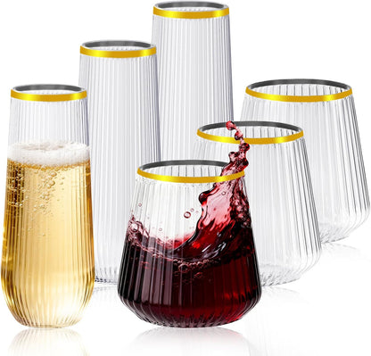 56 Pack Plastic Wine Glasses Champagne Flutes, 32 Pcs 9 OZ & 24 Pcs 14 OZ