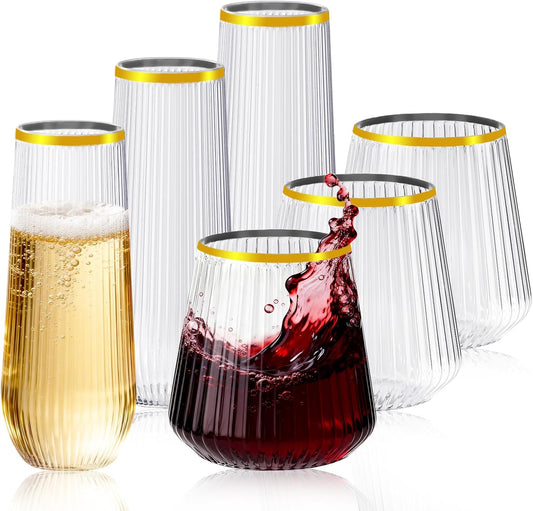 56 Pack Plastic Wine Glasses Champagne Flutes, 32 Pcs 9 OZ & 24 Pcs 14 OZ