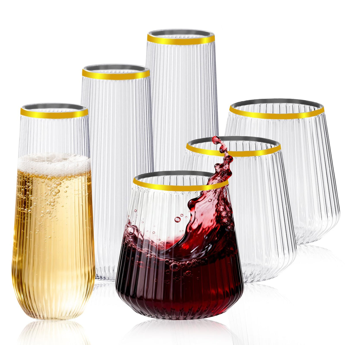 56 Pack Plastic Wine Glasses Champagne Flutes, 32 Pcs 9 OZ & 24 Pcs 14 OZ