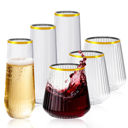 56 Pack Plastic Wine Glasses Champagne Flutes, 32 Pcs 9 OZ & 24 Pcs 14 OZ