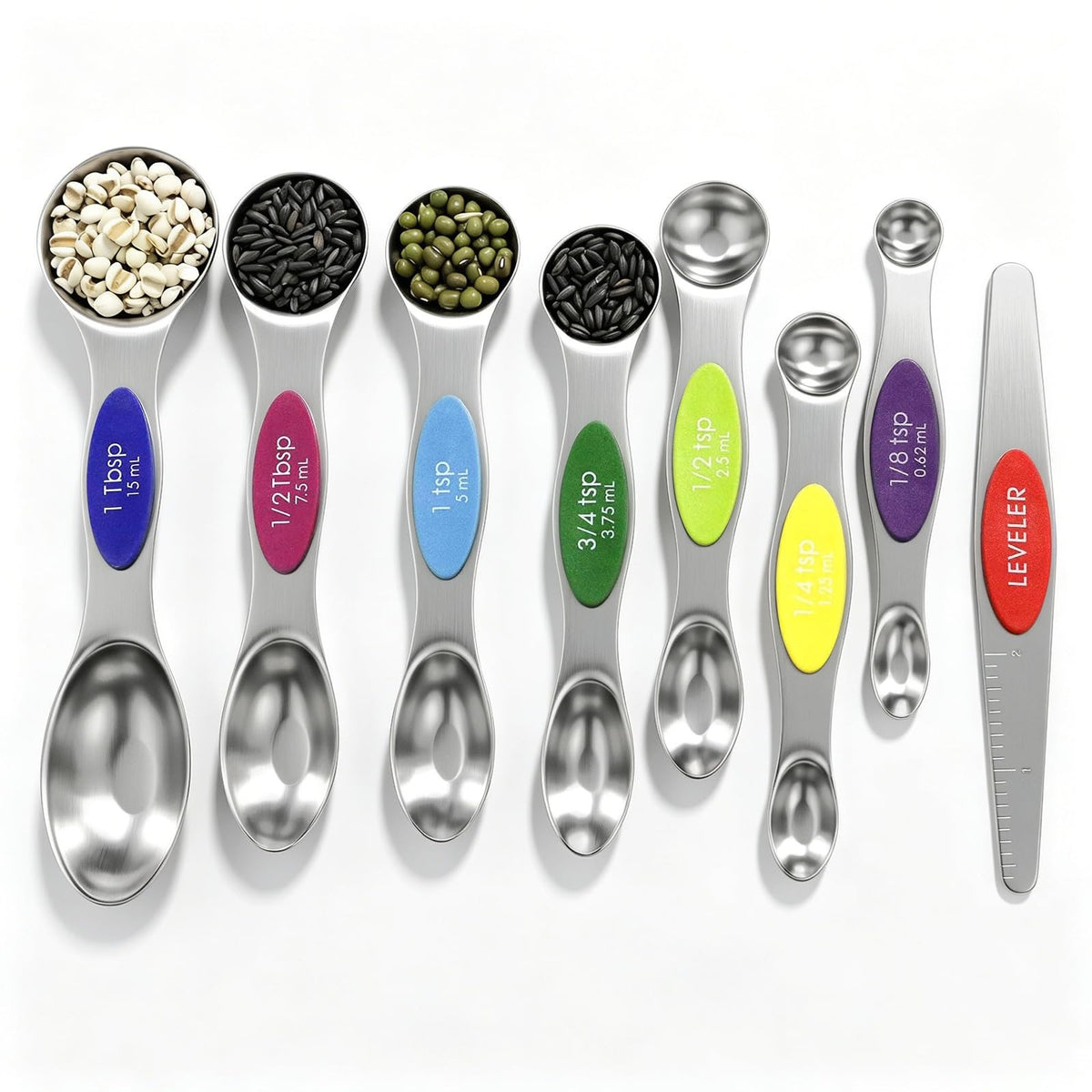 Magnetic Measuring Spoons Set Stainless Steel with Leveler, Stackable Metal Tablespoon Measure Spoon for Baking, Measuring Cups and Spoon Set Kitchen Gadgets Apartment Essentials Fits in Spice Jars