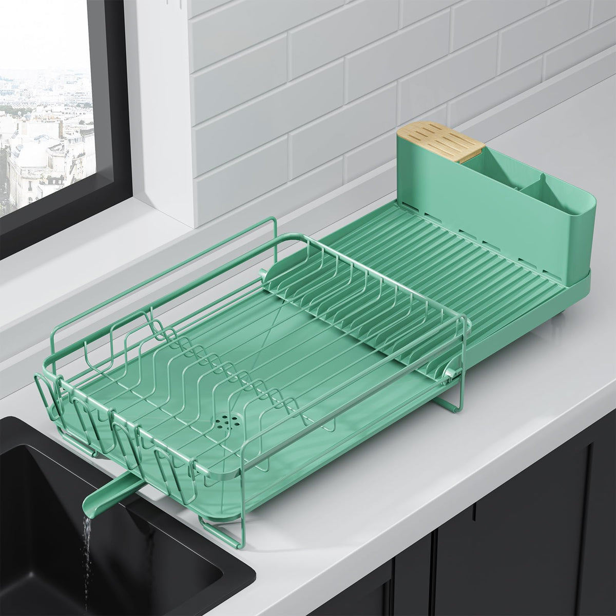 Kitsure Extendable Dish Drying Rack, 19.2"-26.7" L x 12.9" W, Black