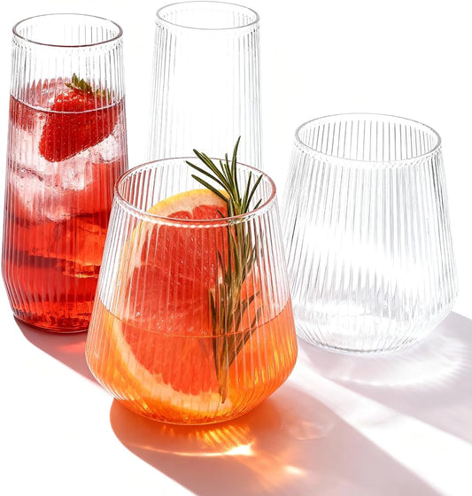 BESTSTAR 48 Pack Clear Disposable Ribbed Origami Ripple Plastic Glasses Set