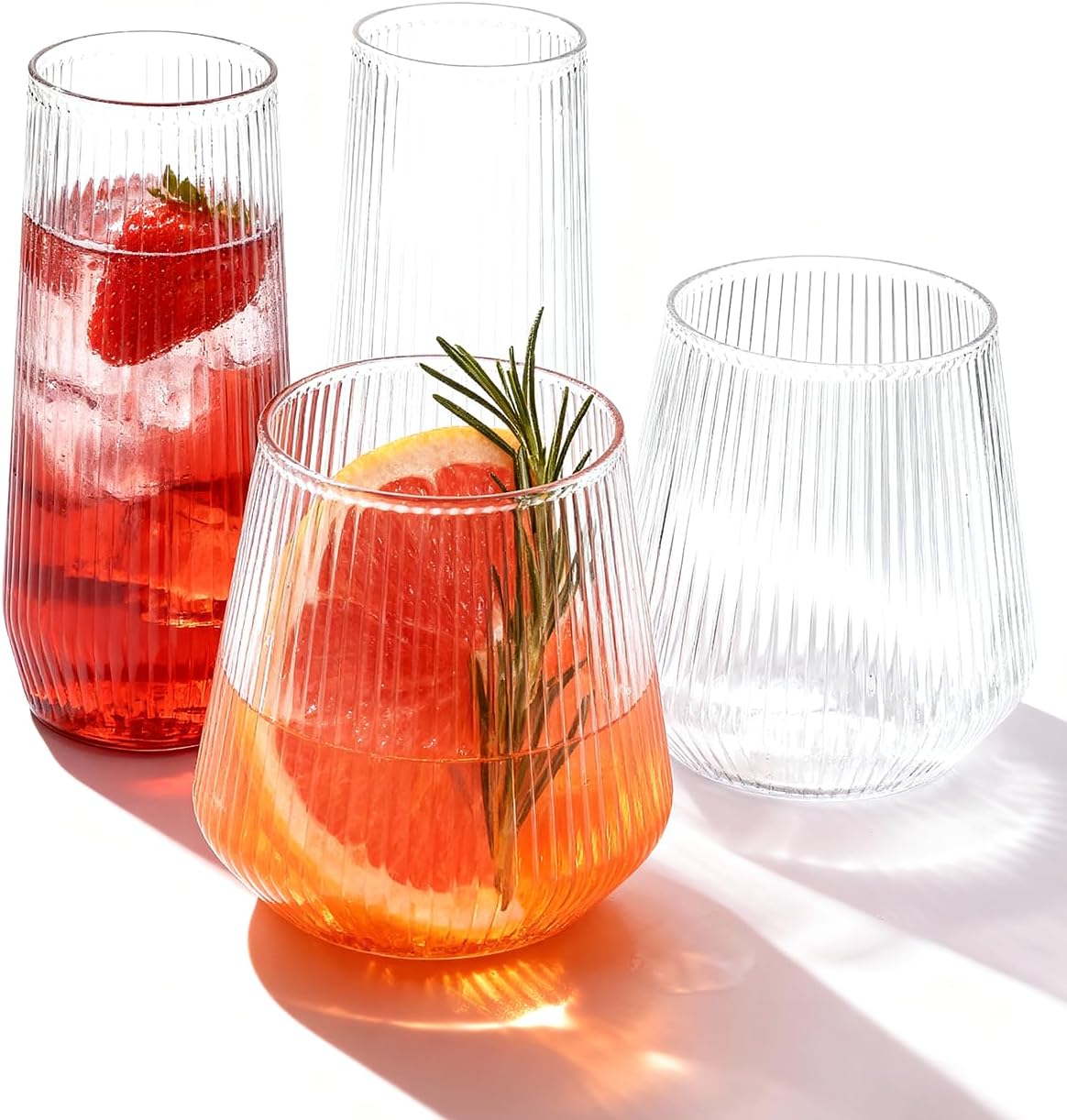 BESTSTAR 48 Pack Clear Disposable Ribbed Origami Ripple Plastic Glasses Set