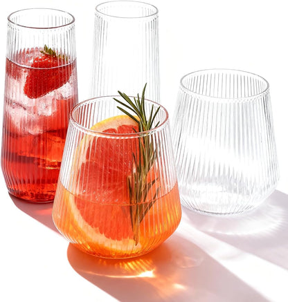 BESTSTAR 48 Pack Clear Disposable Ribbed Origami Ripple Plastic Glasses Set