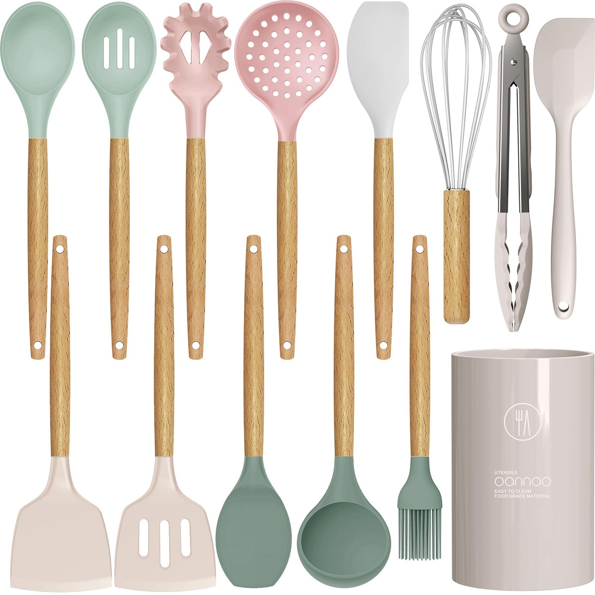 oannao Silicone Cooking Utensils Kitchen Utensil Set - 446°F Heat Resistant Silicone Kitchen Utensils Set, Spatula,Turner Tongs, Spoon, Whisk,Kitchen Gadgets for Nonstick Cookware, BPA Free (Gray)