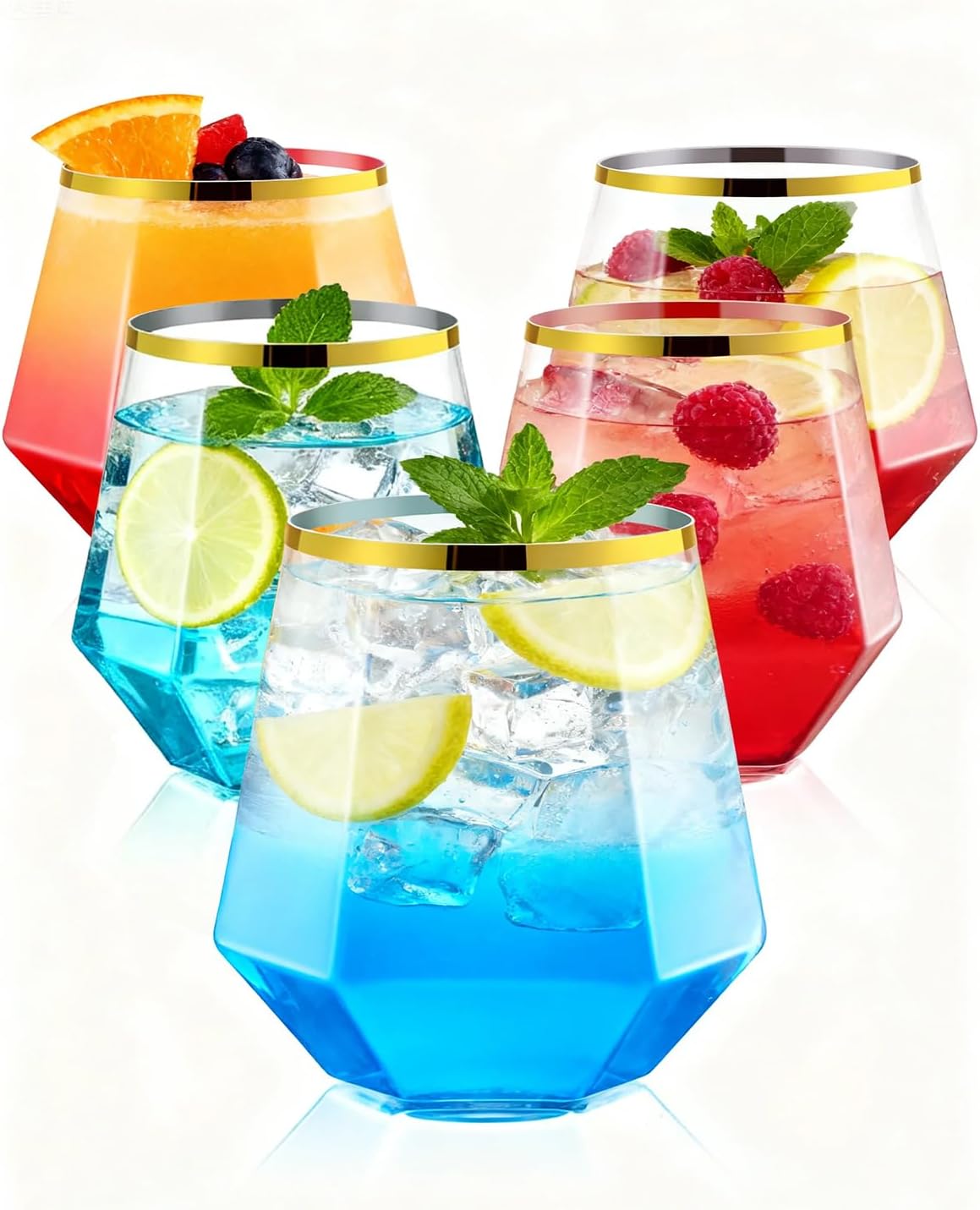 BESTSTAR 40 PCS Clear 12 Oz Diamond Plastic Wine Whiskey Glasses