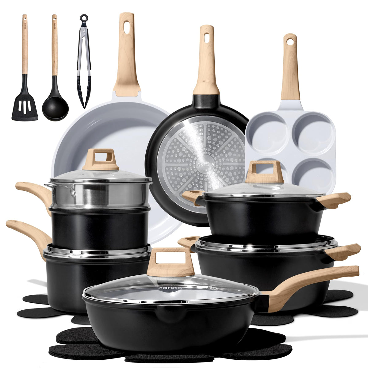 CAROTE 21pcs Pots and Pans Set, Nonstick Cookware Sets, with Egg Pan