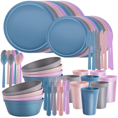 Plates and Bowls Sets, Plastic Kitchen Dinnerware Sets, Serves 8