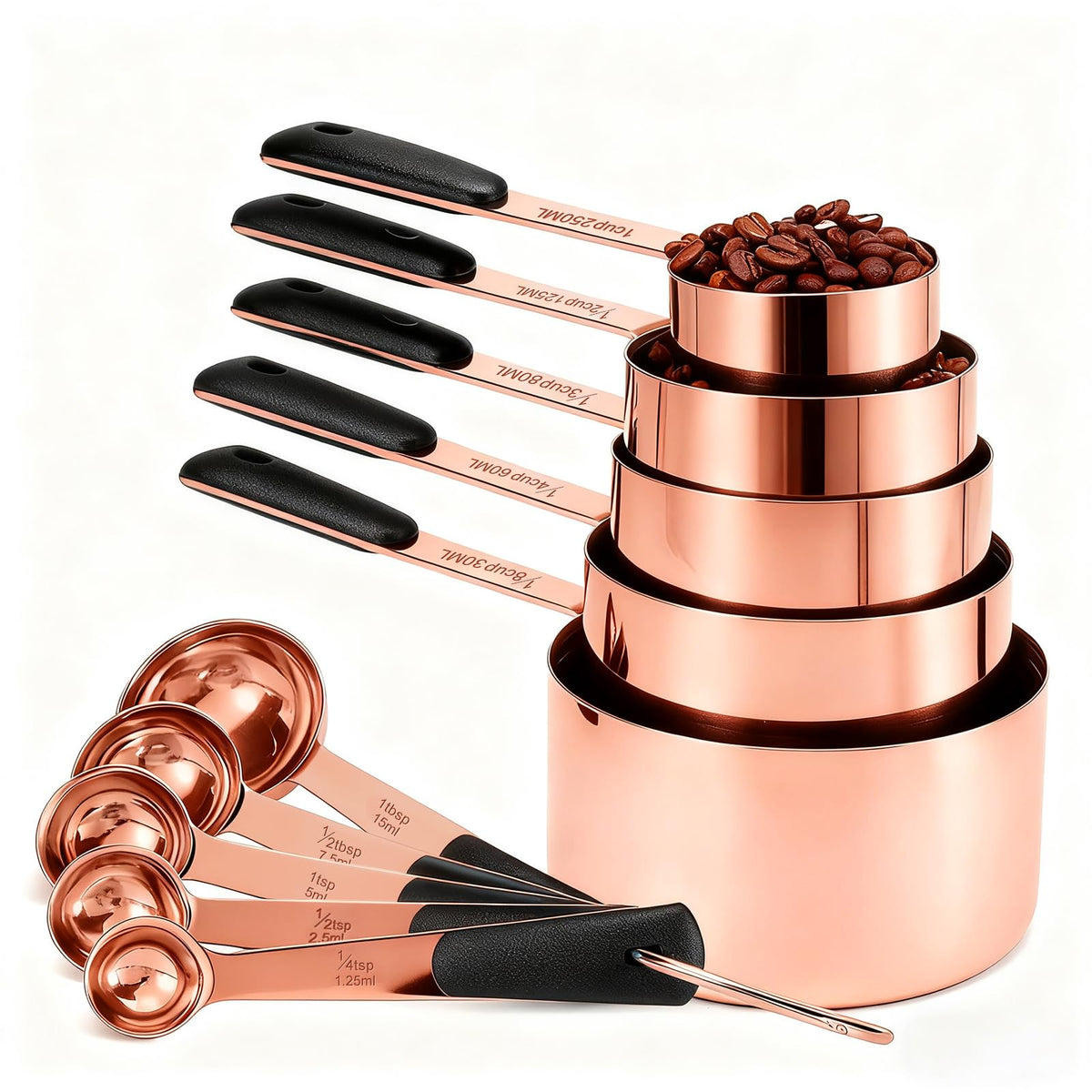Bopei 10-Pcs Stainless Steel Measuring Cups & Spoons Set, Colorful Handles