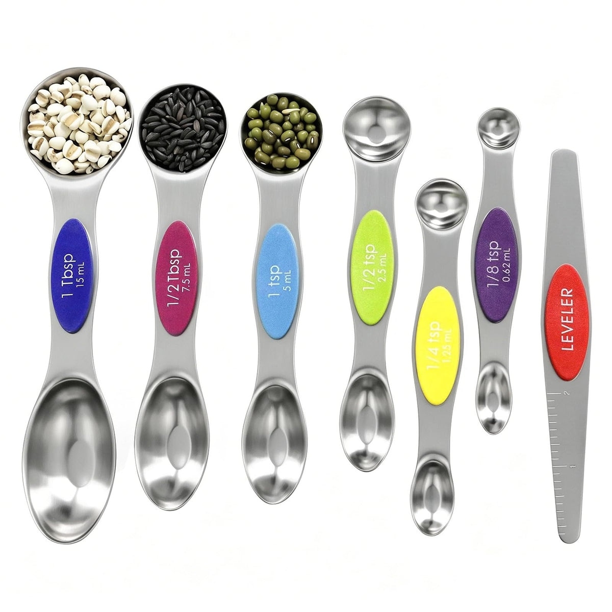 Magnetic Measuring Spoons Set Stainless Steel with Leveler, Stackable Metal Tablespoon Measure Spoon for Baking, Measuring Cups and Spoon Set Kitchen Gadgets Apartment Essentials Fits in Spice Jars