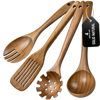 Wooden Spoons for Cooking - 8-Piece Wooden Kitchen Utensil Set made of Natural Solid Wood Material-Includes Spoons,Spatulas,Ladles,Mixing Spoon and Utensil Holder,Holiday Gifts(A08)