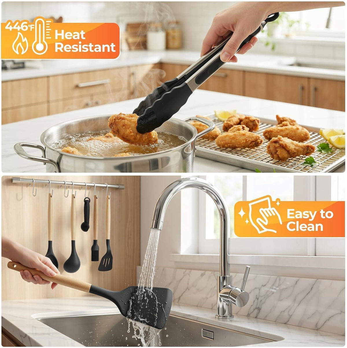 33Pcs Kitchen Utensils Set Silicone Cooking Utensils Set with Wooden Handle